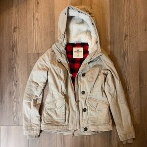 NWOT Hollister XS tan and plaid coat
